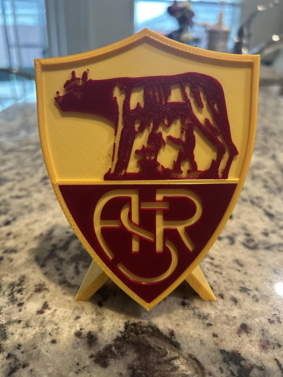 AS Roma 3D printed giallorossi crest display with stand and hidden stash boxLa Lupa Italian soccer fan gift, made in USA