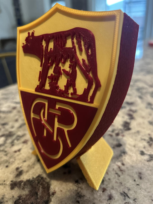 AS Roma 3D printed giallorossi crest display with stand and hidden stash boxLa Lupa Italian soccer fan gift, made in USA