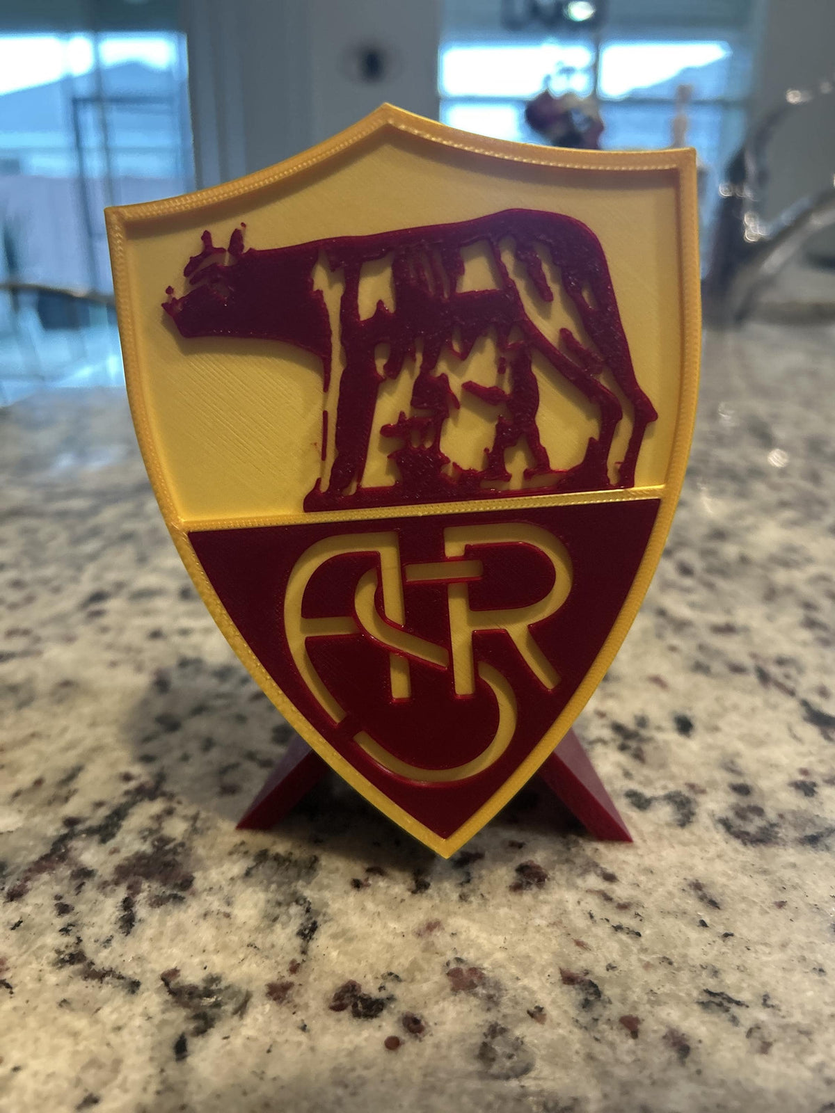 AS Roma 3D printed giallorossi crest display with stand and hidden stash boxLa Lupa Italian soccer fan gift, made in USA