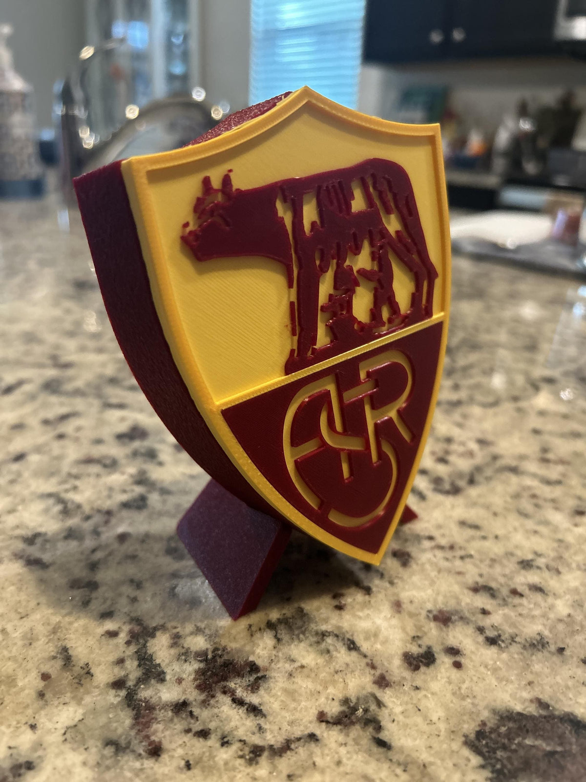 AS Roma 3D printed giallorossi crest display with stand and hidden stash boxLa Lupa Italian soccer fan gift, made in USA