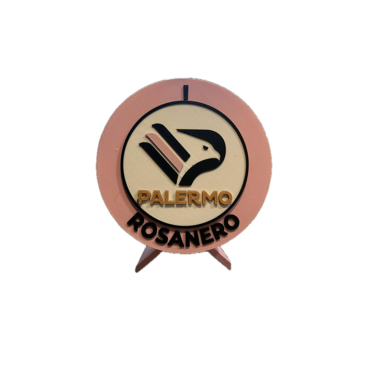 Palermo 3D printed round display medallion with stand and hidden stash boxRosanero Italian soccer fan gift, made in USA