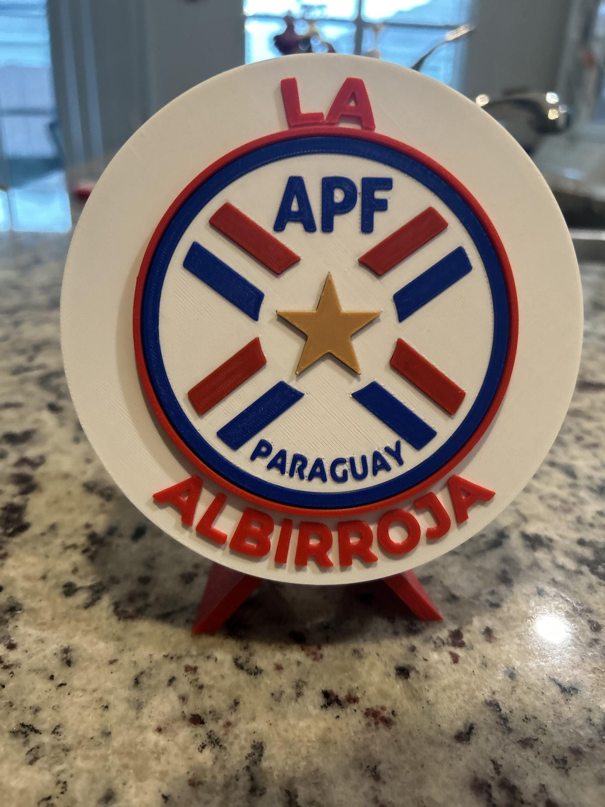 Paraguay National Team Albirroja 3D printed round display medallion with stand and hidden stash boxAPF soccer fan gift, made in USA