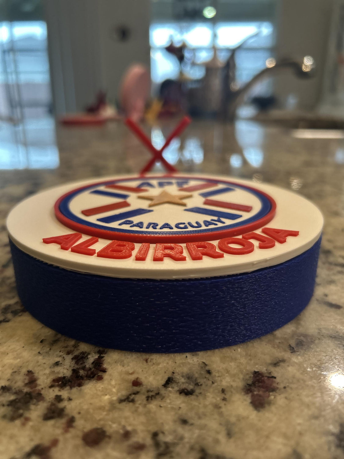 Paraguay National Team Albirroja 3D printed round display medallion with stand and hidden stash boxAPF soccer fan gift, made in USA