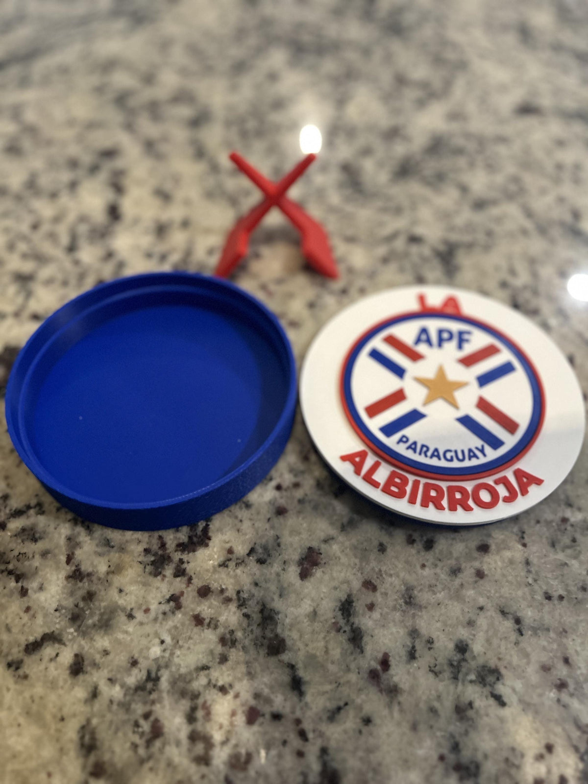 Paraguay National Team Albirroja 3D printed round display medallion with stand and hidden stash boxAPF soccer fan gift, made in USA