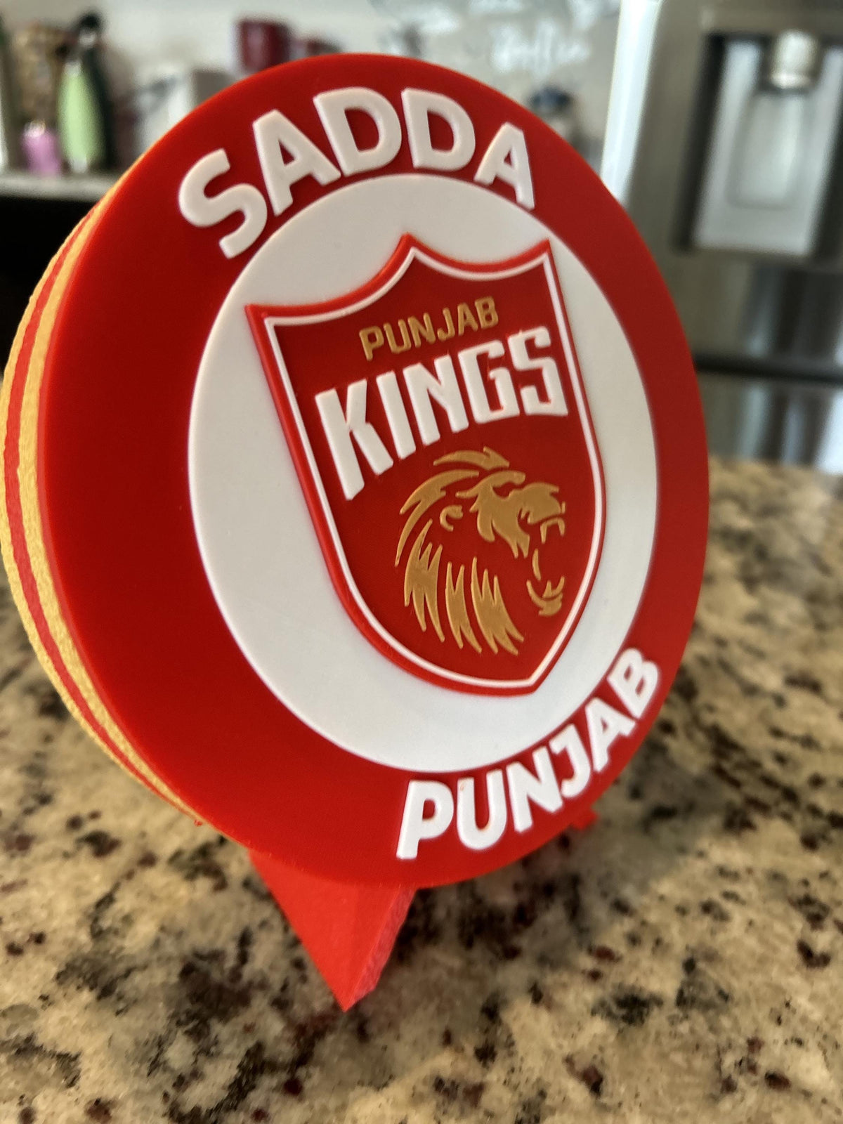 Punjab Kings 3D printed round display medallion with stand and hidden stash boxSadda Punjab IPL cricket fan gift, made in USA