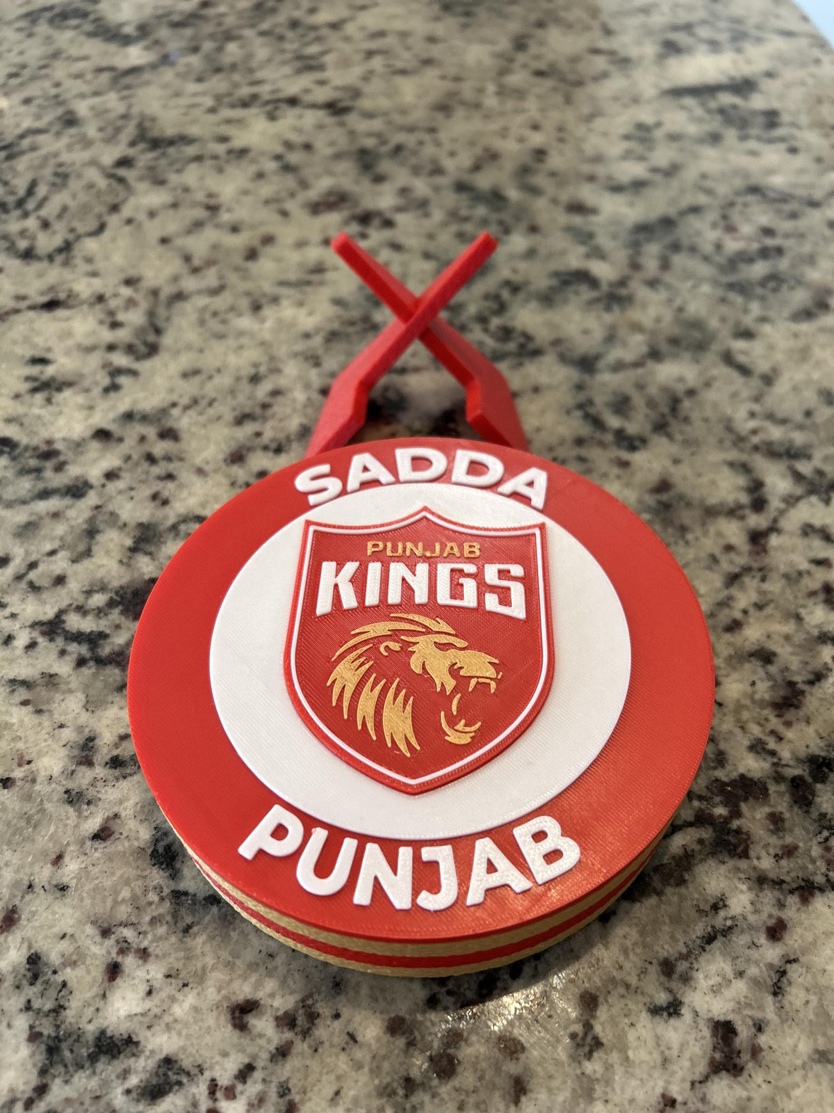 Punjab Kings 3D printed round display medallion with stand and hidden stash boxSadda Punjab IPL cricket fan gift, made in USA