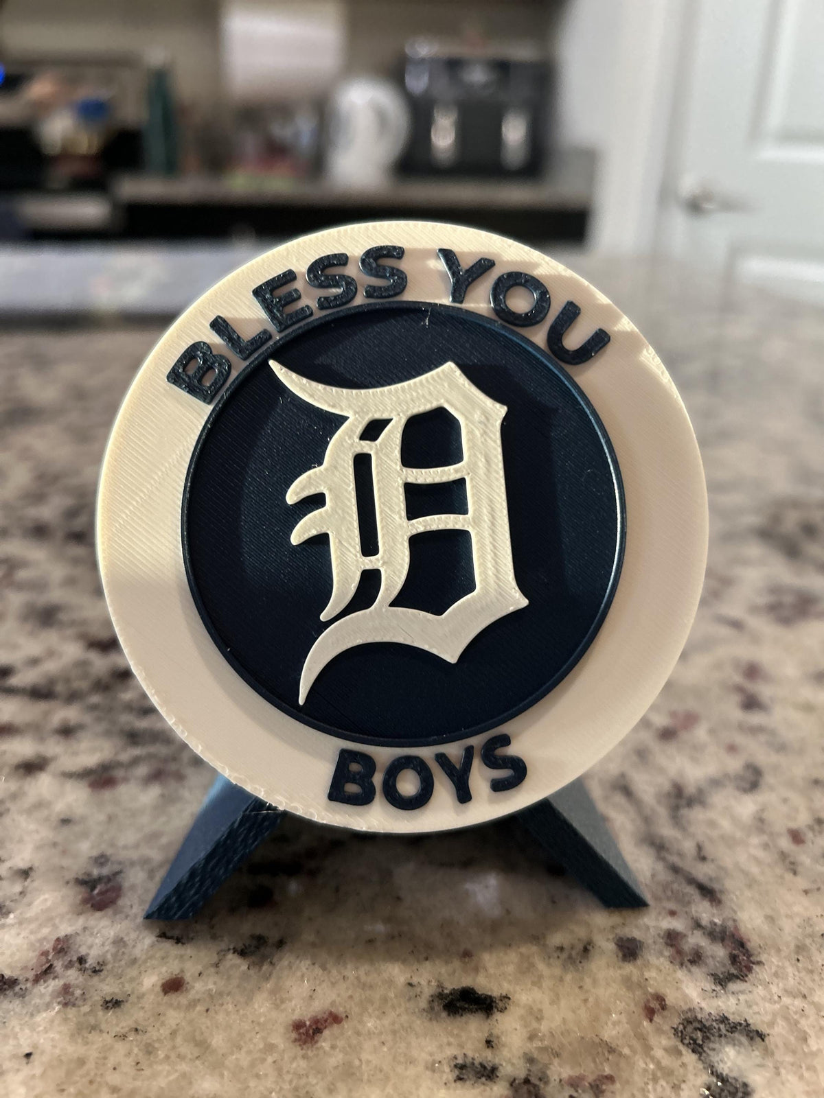 Detroit Tigers 3D printed round display medallion with stand and hidden stash boxBless You Boys MLB baseball fan gift, made in USA