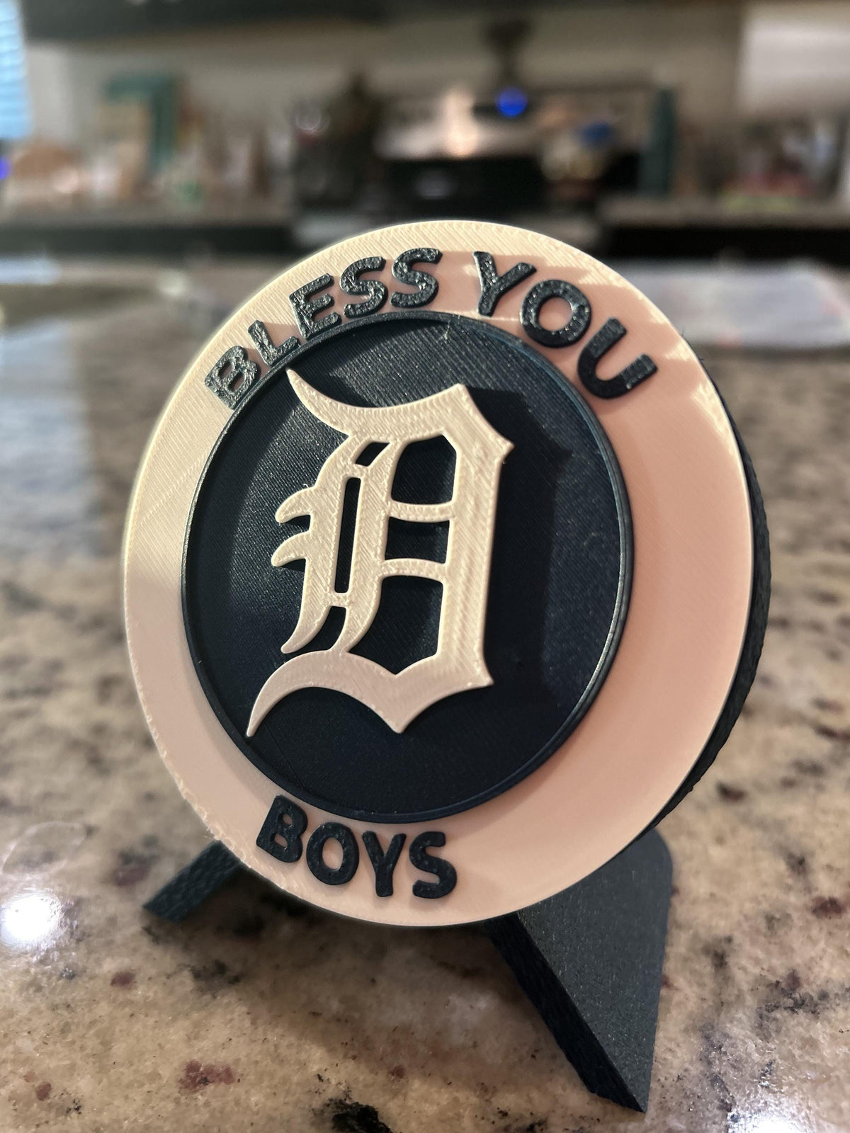 Detroit Tigers 3D printed round display medallion with stand and hidden stash boxBless You Boys MLB baseball fan gift, made in USA