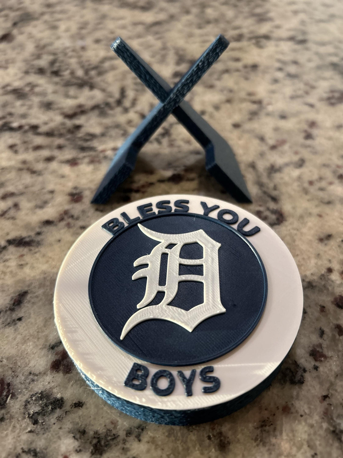 Detroit Tigers 3D printed round display medallion with stand and hidden stash boxBless You Boys MLB baseball fan gift, made in USA