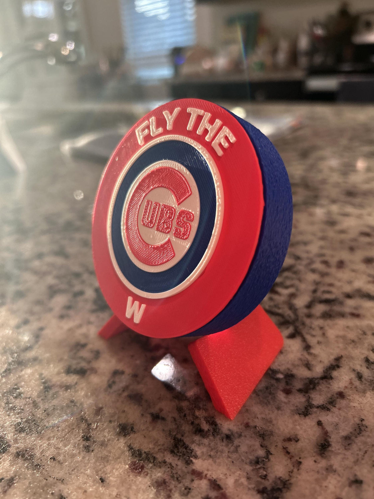 Chicago Cubs Fly the W 3D printed round display medallion with stand and hidden stash boxMLB baseball fan gift, made in USA