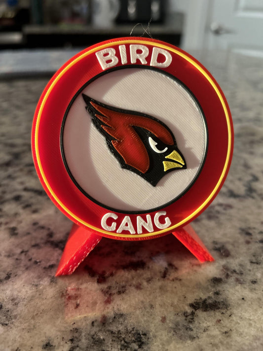 Arizona Cardinals 3D printed round display medallion with stand and hidden stash boxBird Gang NFL football fan gift, made in USA