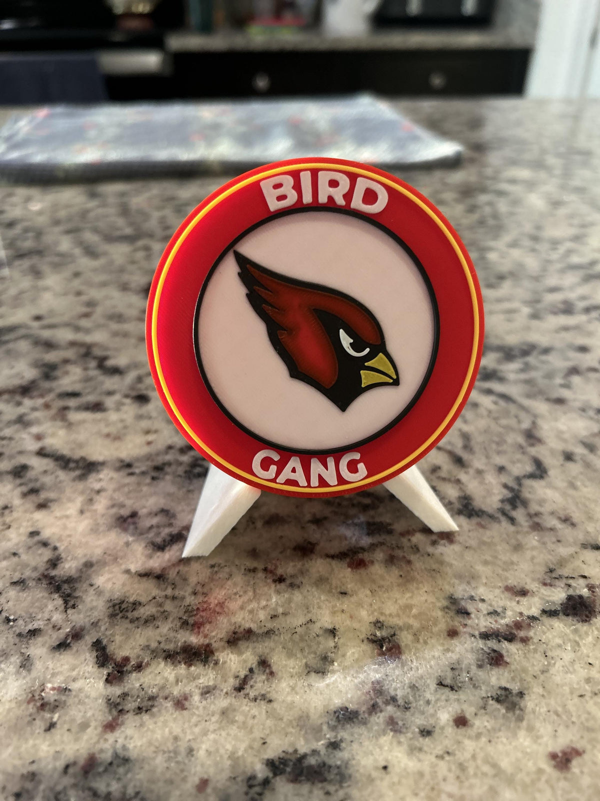 Arizona Cardinals 3D printed round display medallion with stand and hidden stash boxBird Gang NFL football fan gift, made in USA