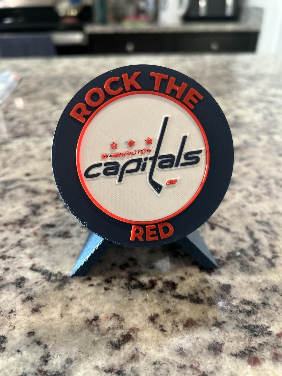 Washington Capitals 3D printed round display medallion with stand and hidden stash boxRock the Red NHL hockey fan gift, made in USA