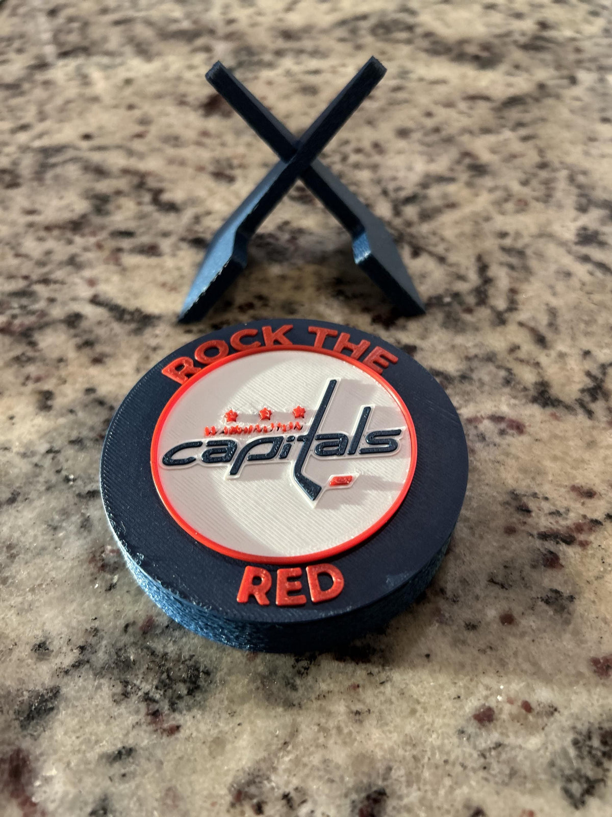 Washington Capitals 3D printed round display medallion with stand and hidden stash boxRock the Red NHL hockey fan gift, made in USA