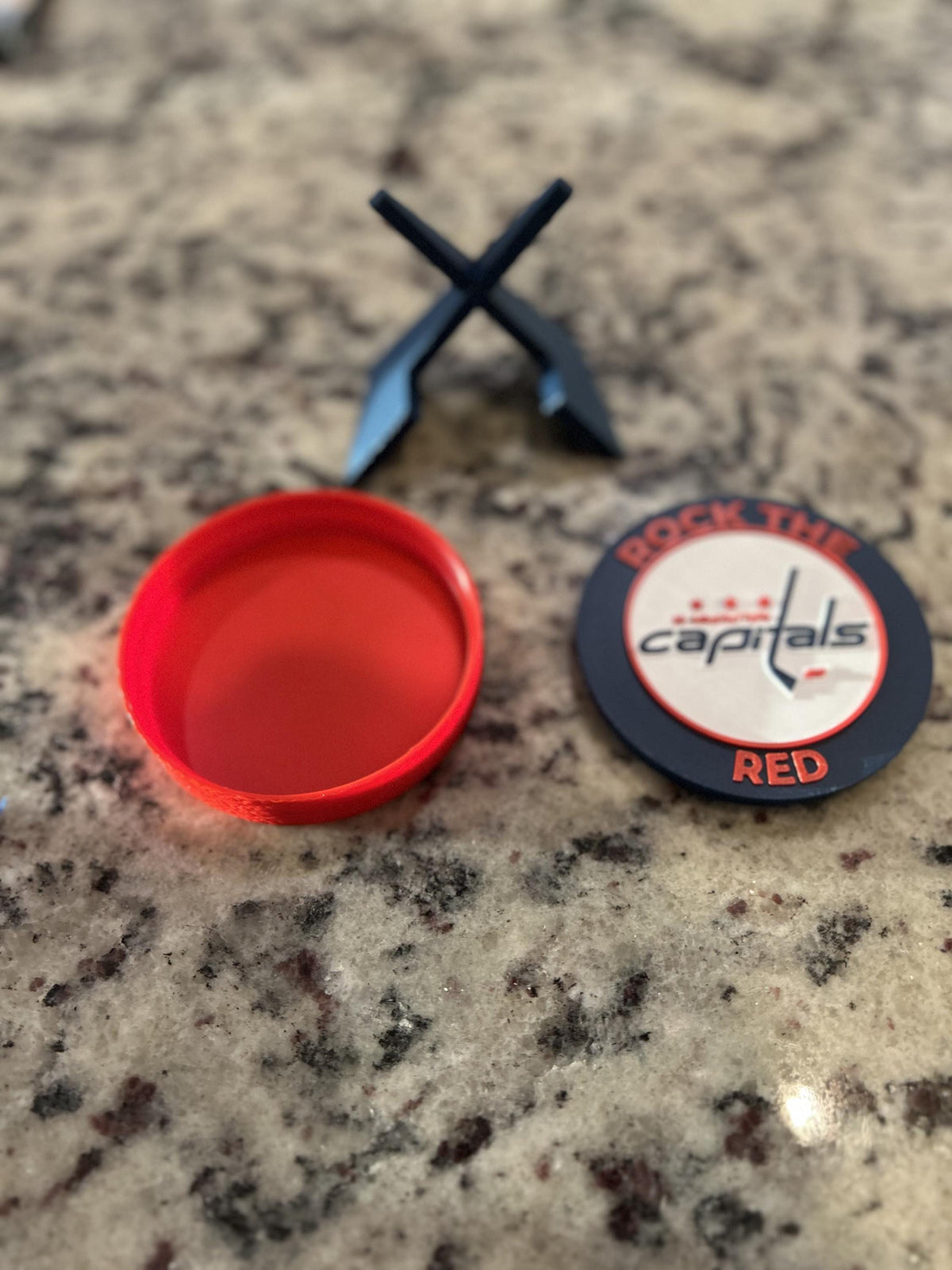 Washington Capitals 3D printed round display medallion with stand and hidden stash boxRock the Red NHL hockey fan gift, made in USA
