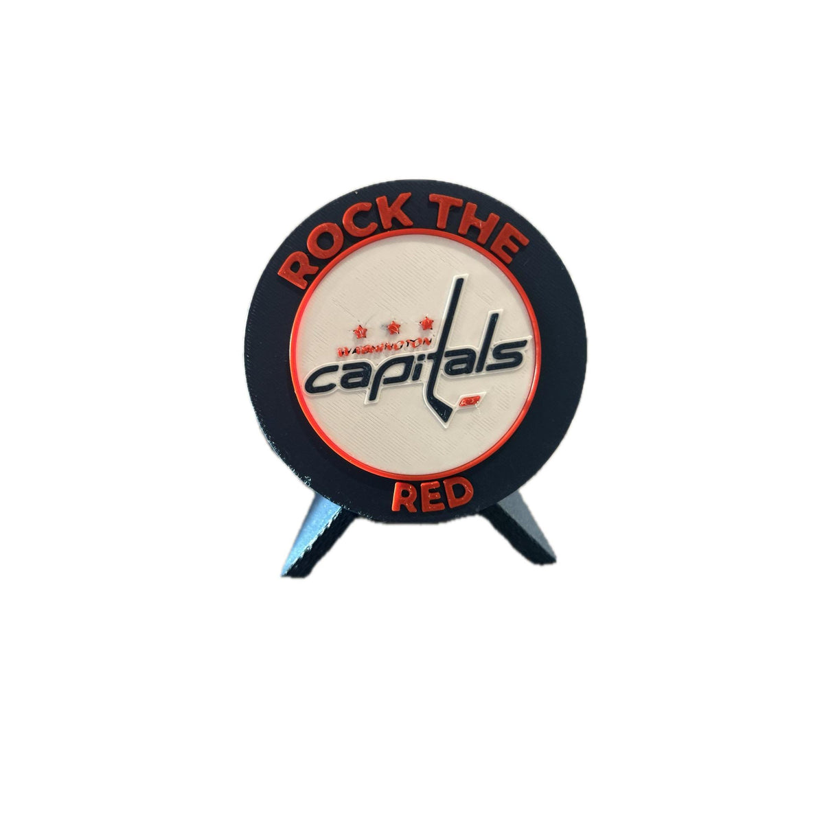 Washington Capitals 3D printed round display medallion with stand and hidden stash boxRock the Red NHL hockey fan gift, made in USA