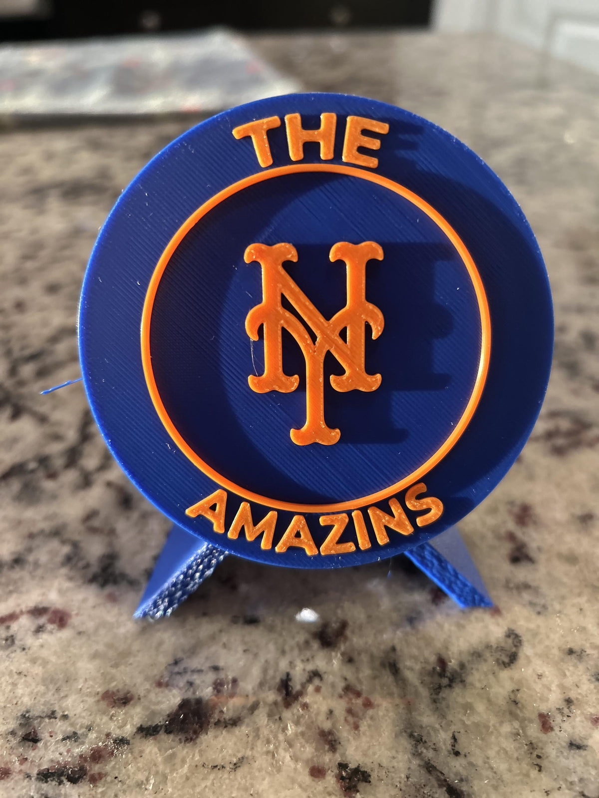 New York Mets Amazins 3D printed round display medallion with stand and hidden stash boxLets Go Mets MLB baseball fan gift, made in USA