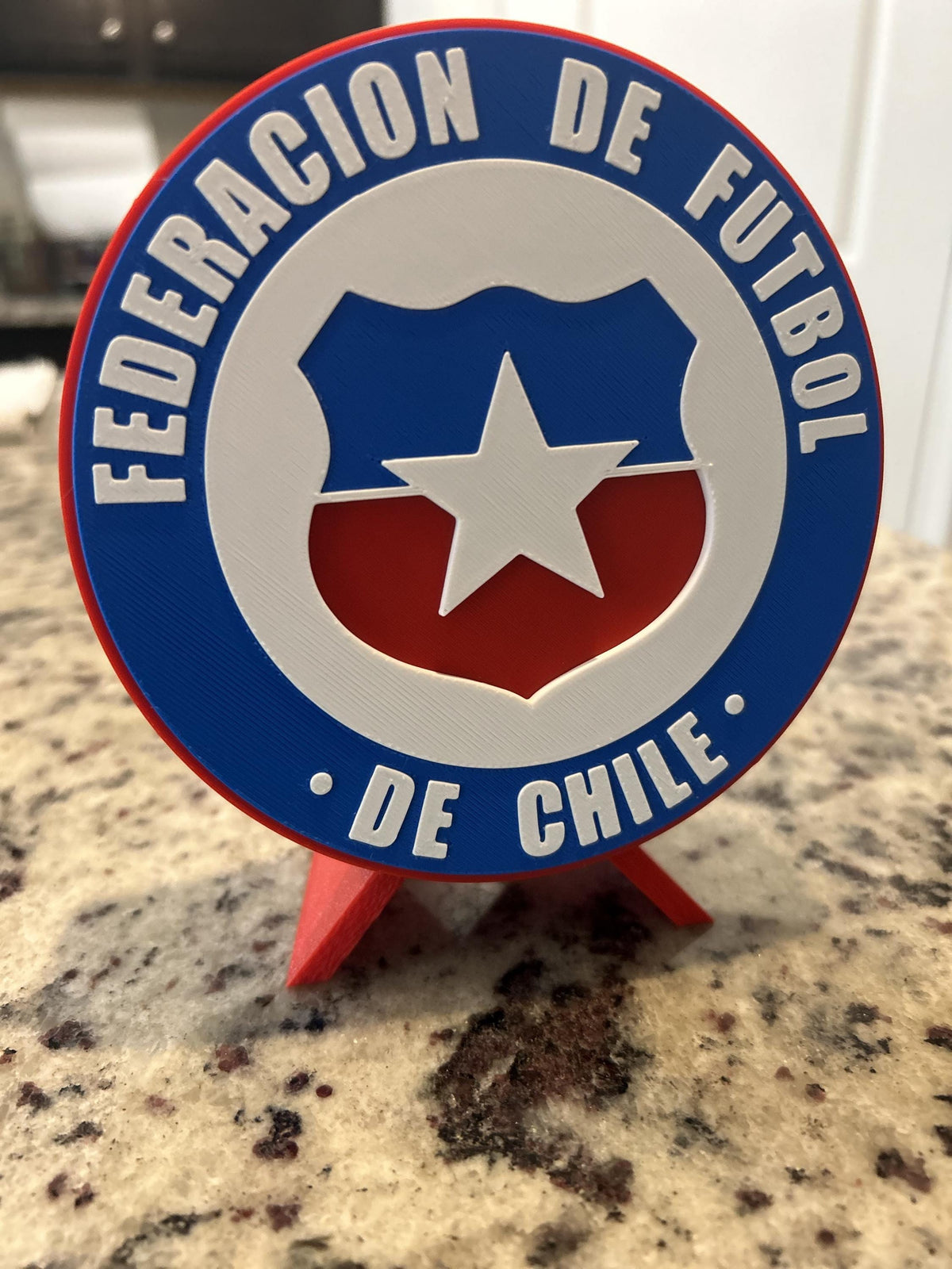 Chile La Roja 3D printed round crest display with stand and hidden stash boxChilean national team soccer fan gift, made in USA
