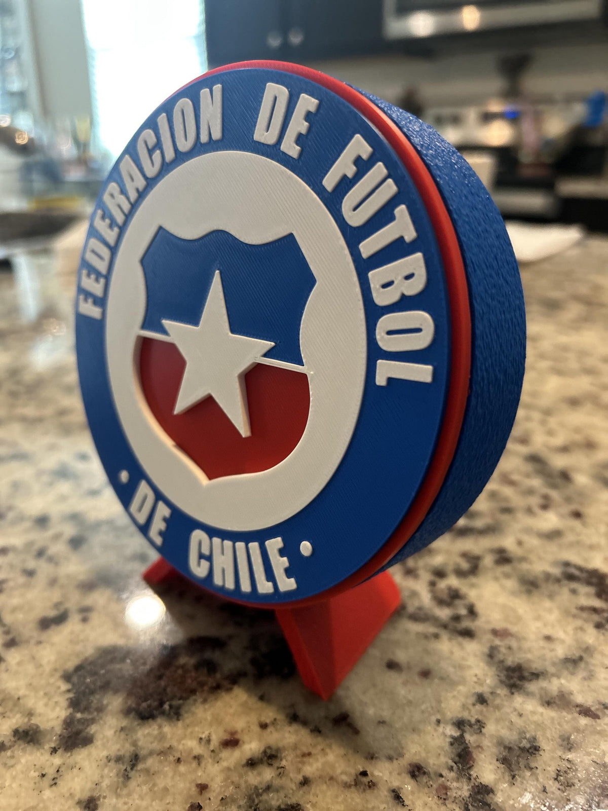 Chile La Roja 3D printed round crest display with stand and hidden stash boxChilean national team soccer fan gift, made in USA