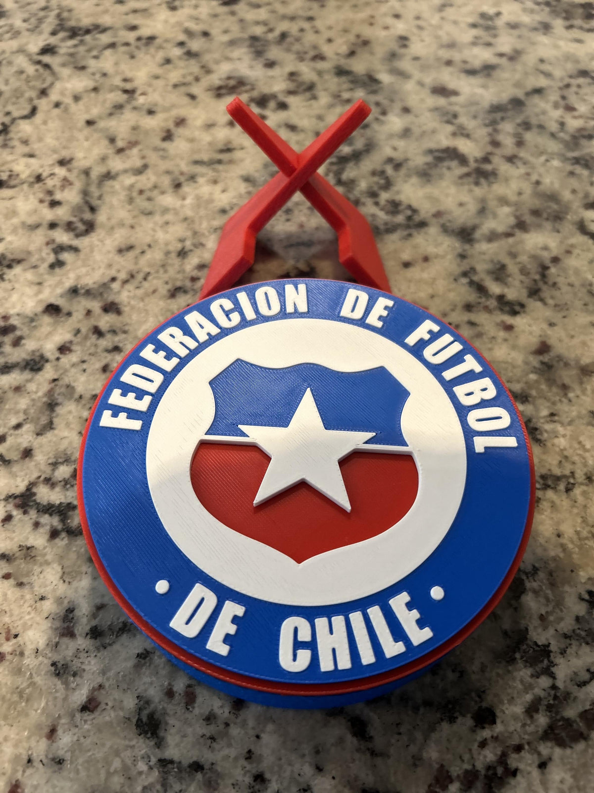 Chile La Roja 3D printed round crest display with stand and hidden stash boxChilean national team soccer fan gift, made in USA
