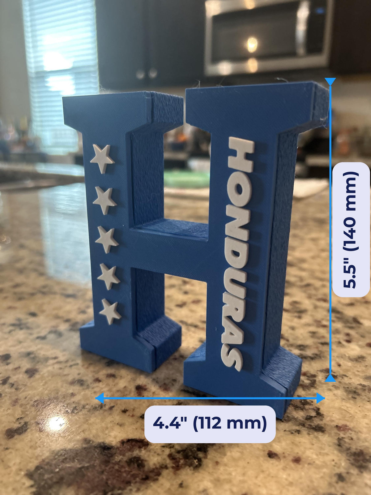 Size guide: Honduras H monogram, approx 5.5 in tall x 4.4 in wide (140 x 112 mm)