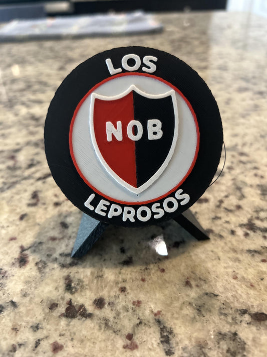 Newells Old Boys 3D printed round display medallion with stand and hidden stash boxLos Leprosos soccer fan gift, made in USA