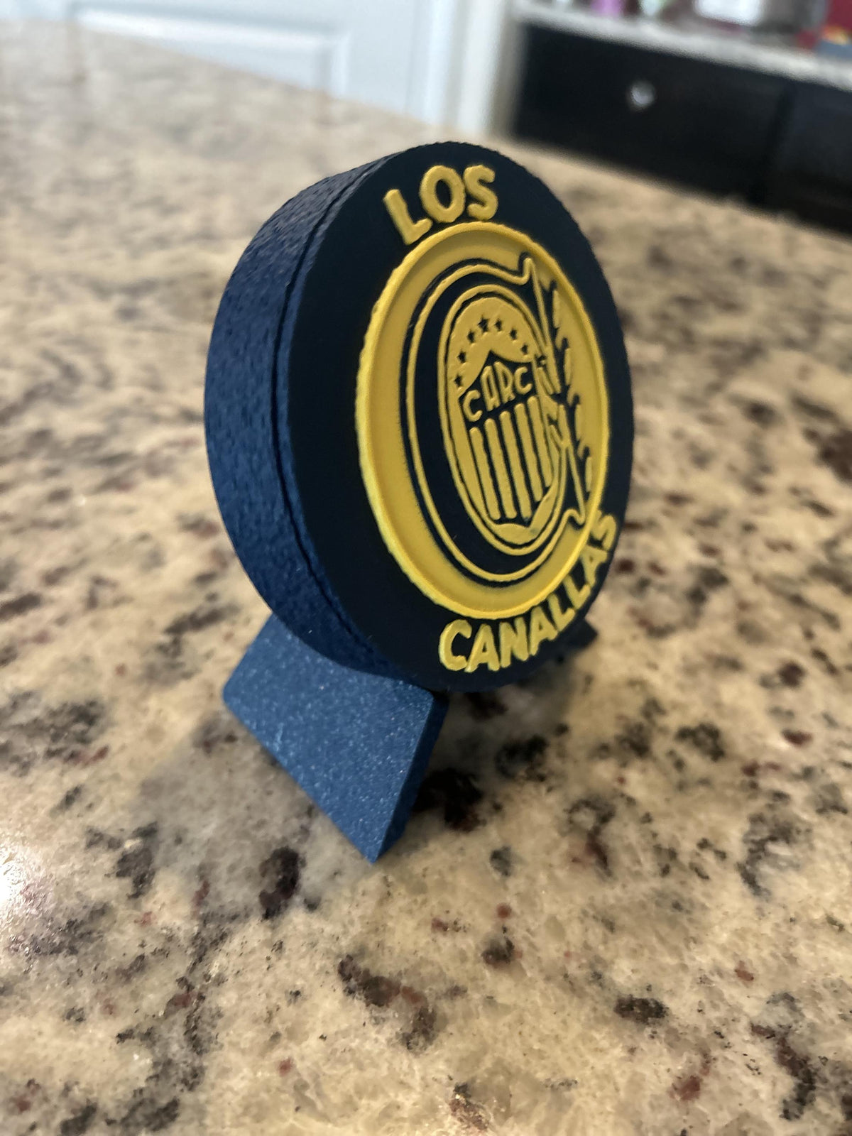 Rosario Central 3D printed round display medallion with stand and hidden stash boxLos Canallas soccer fan gift, made in USA