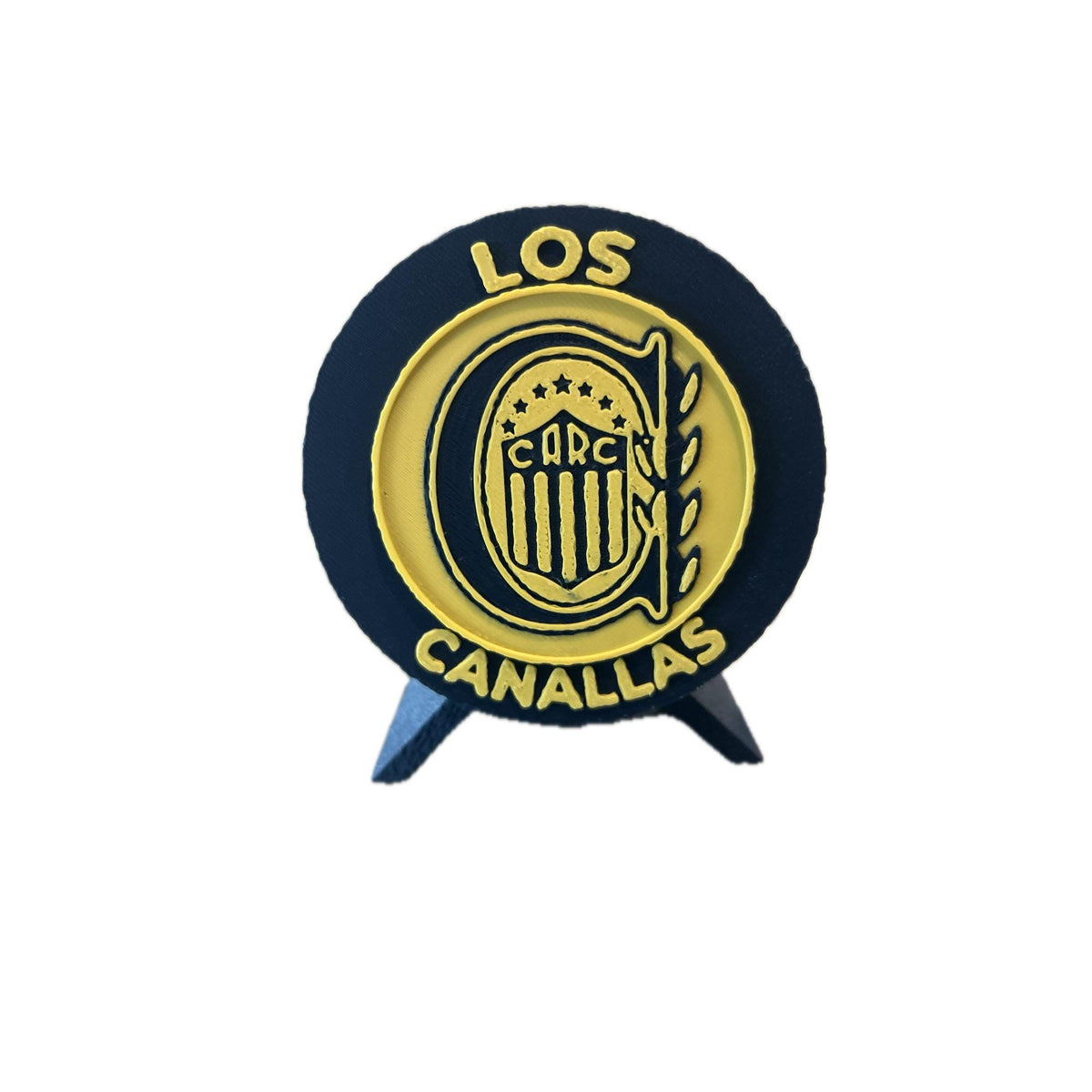 Rosario Central 3D printed round display medallion with stand and hidden stash boxLos Canallas soccer fan gift, made in USA