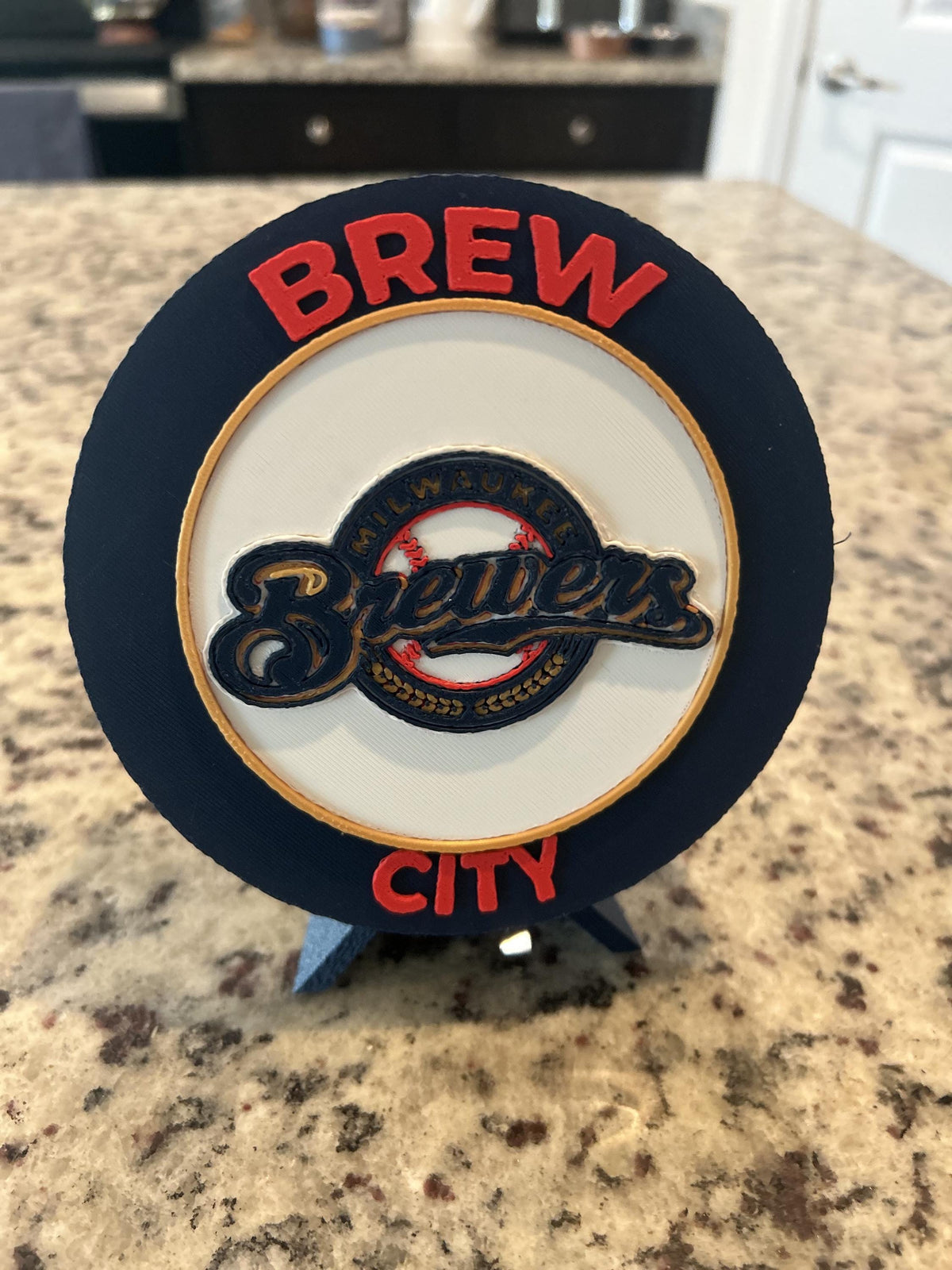 Milwaukee Brewers 3D printed round display medallion with stand and hidden stash boxBrew City MLB baseball fan gift, made in USA
