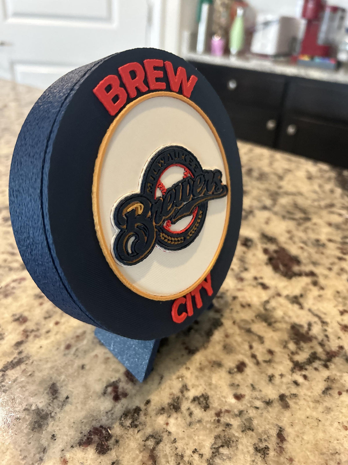 Milwaukee Brewers 3D printed round display medallion with stand and hidden stash boxBrew City MLB baseball fan gift, made in USA
