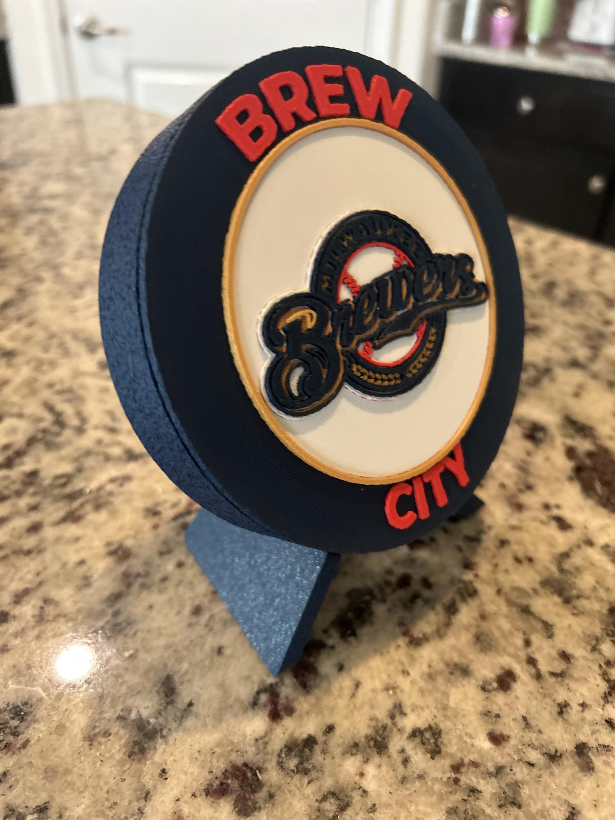 Milwaukee Brewers 3D printed round display medallion with stand and hidden stash boxBrew City MLB baseball fan gift, made in USA