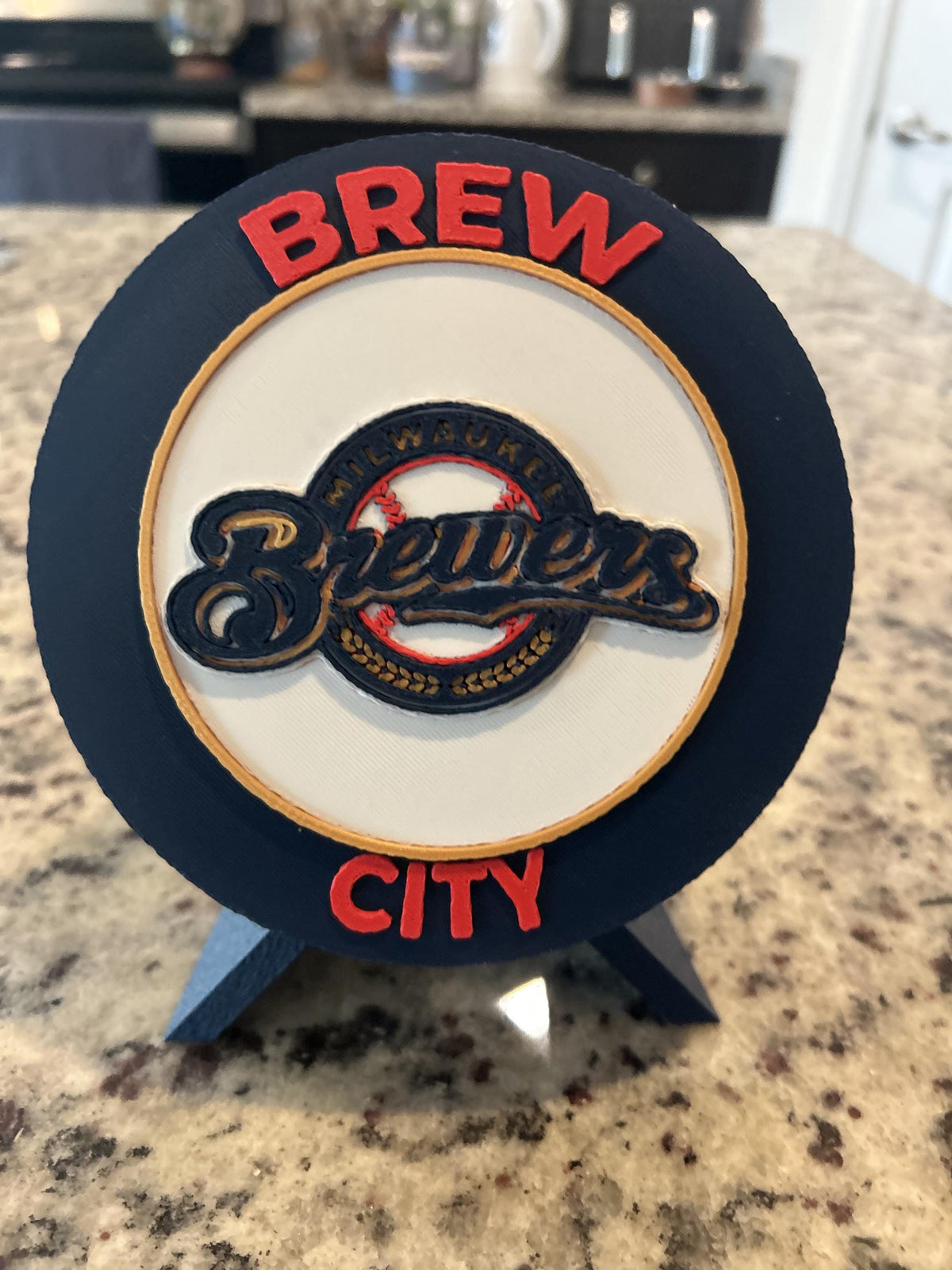 Milwaukee Brewers 3D printed round display medallion with stand and hidden stash boxBrew City MLB baseball fan gift, made in USA