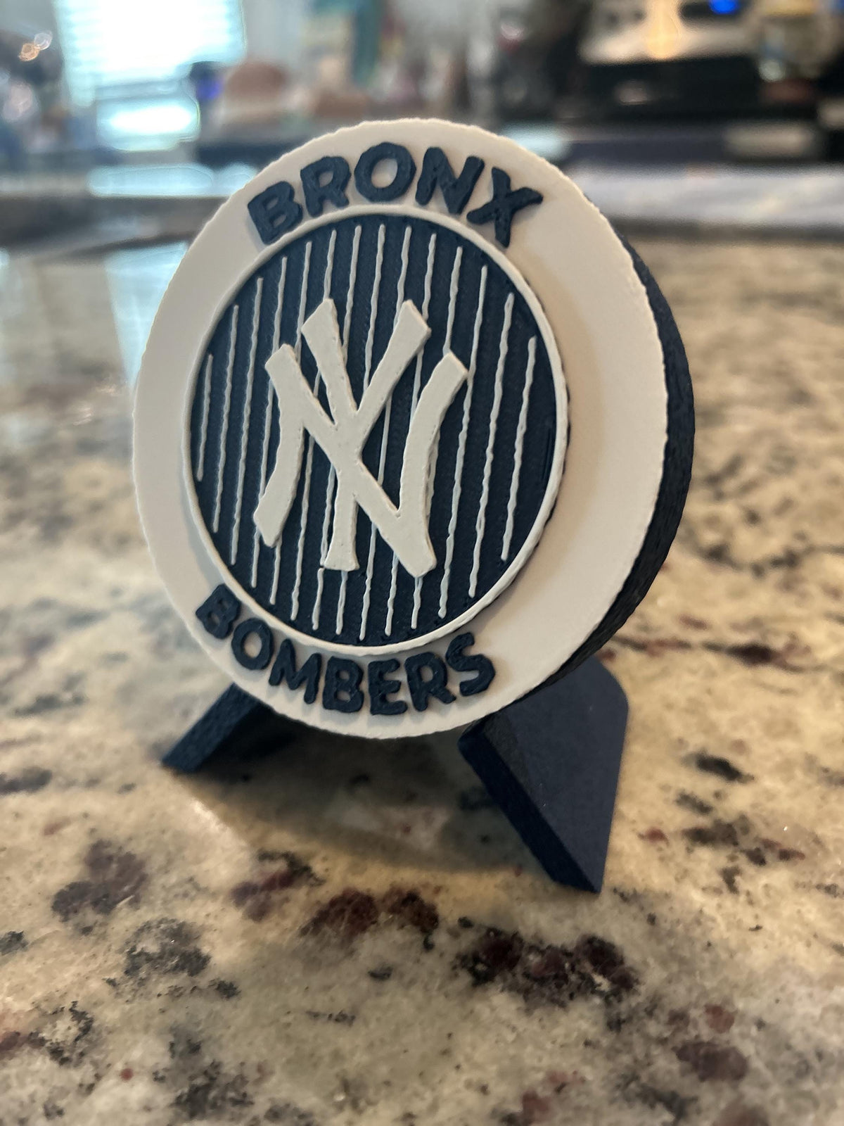 New York Yankees 3D printed round display medallion with stand and hidden stash boxBronx Bombers MLB baseball fan gift, made in USA