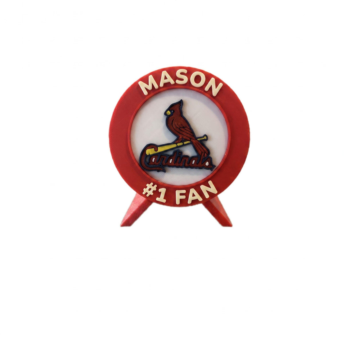 Personalized example with the name MASON on top and #1 FAN on the bottom, 3D printed to order