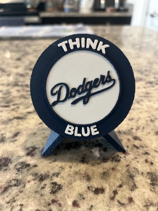 Los Angeles Dodgers 3D printed round display medallion with stand and hidden stash boxThink Blue MLB baseball fan gift, made in USA
