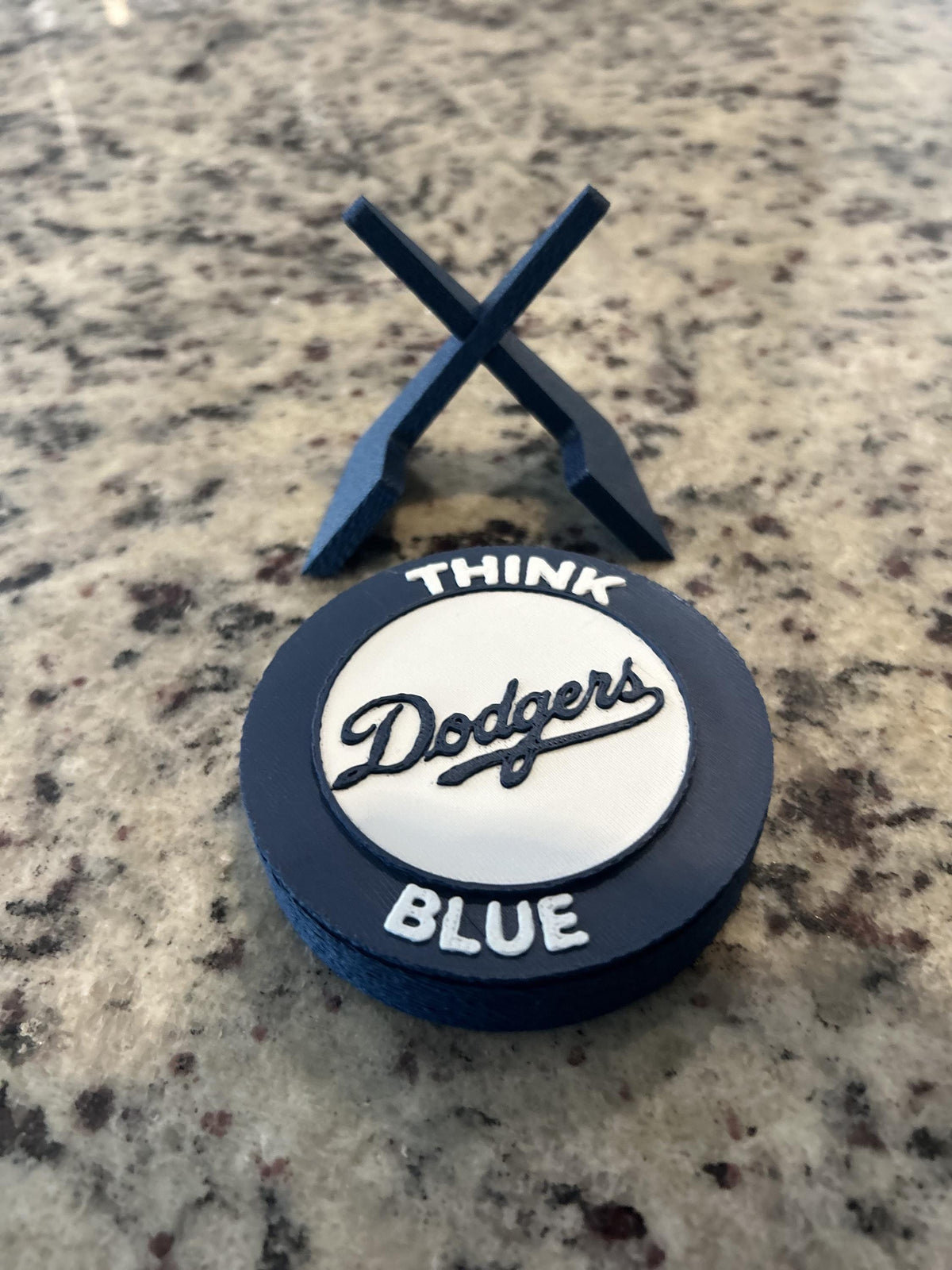 Los Angeles Dodgers 3D printed round display medallion with stand and hidden stash boxThink Blue MLB baseball fan gift, made in USA