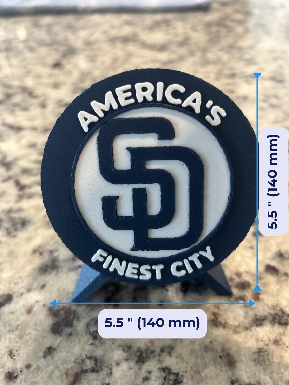 Size guide: padres round medallion is 5.5 inches (140 mm) across and about 1 inch (25 mm) deep on the stand