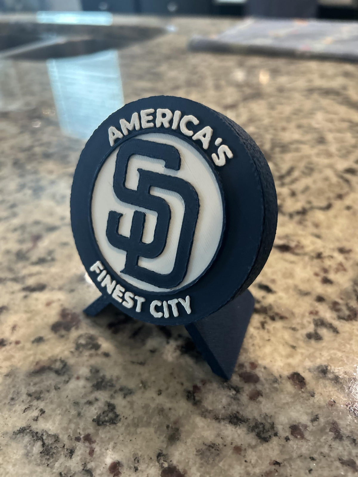 San Diego Padres 3D printed round display medallion with stand and hidden stash boxAmericas Finest City MLB fan gift, made in USA