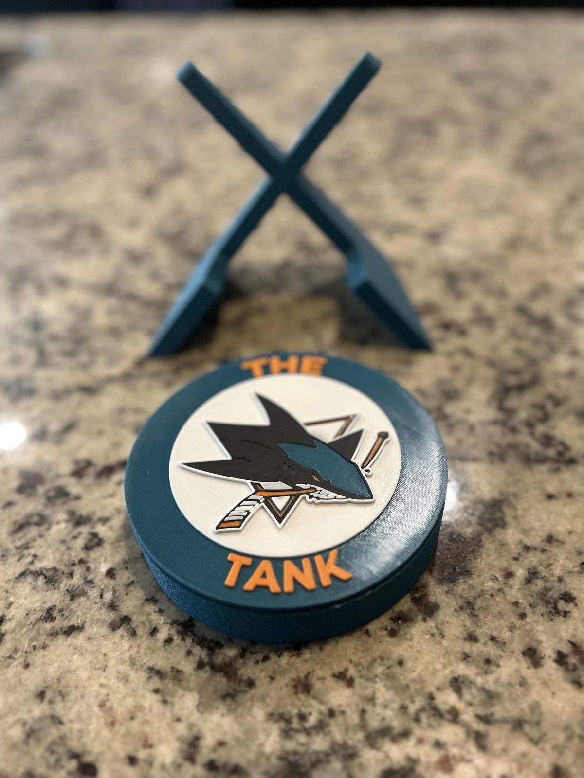 San Jose Sharks 3D printed round display medallion with stand and hidden stash boxThe Tank NHL hockey fan gift, made in USA