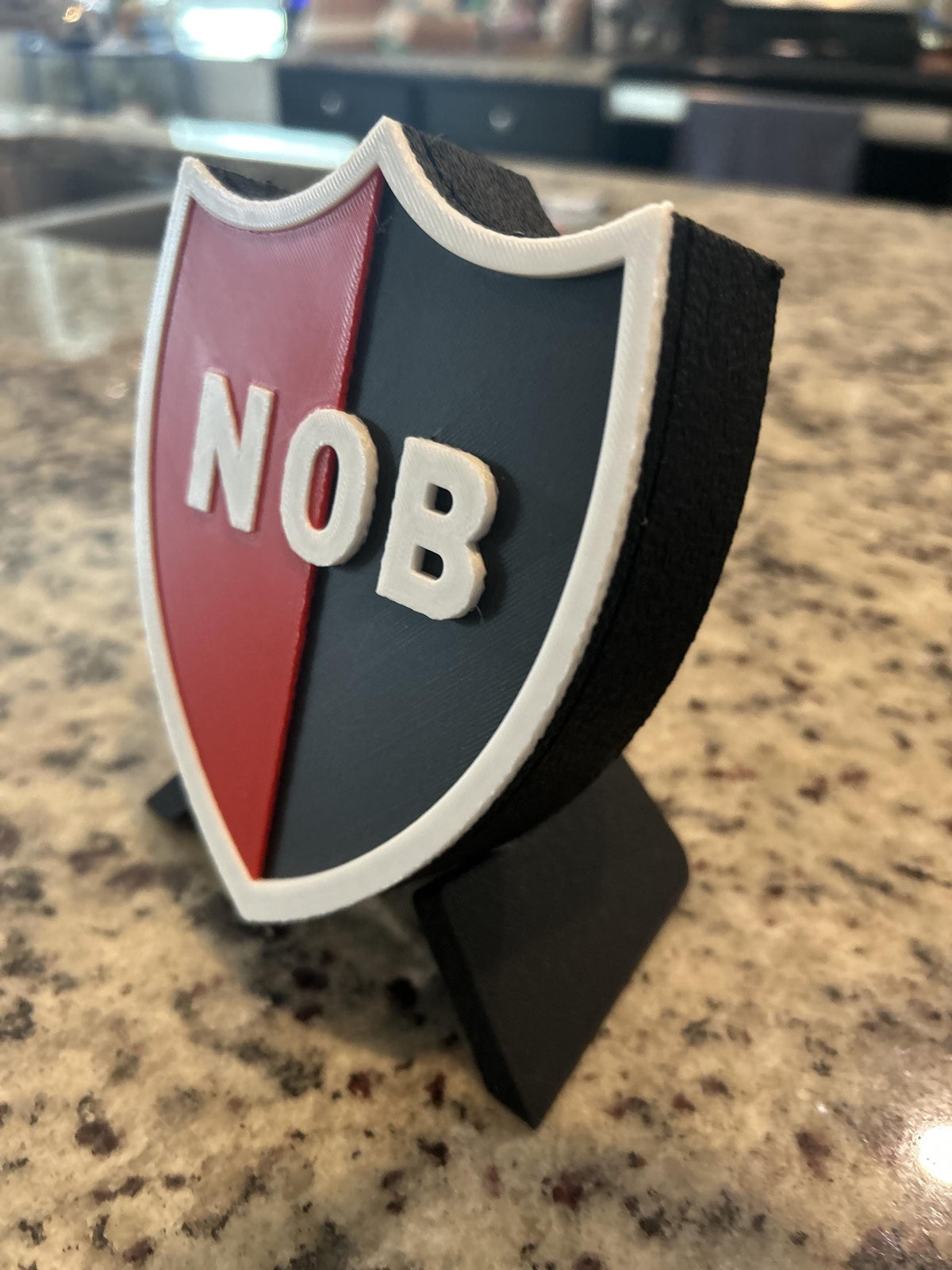 Newells Old Boys 3D printed escudo crest shield display with stand and hidden stash boxLos Leprosos soccer fan gift, made in USA