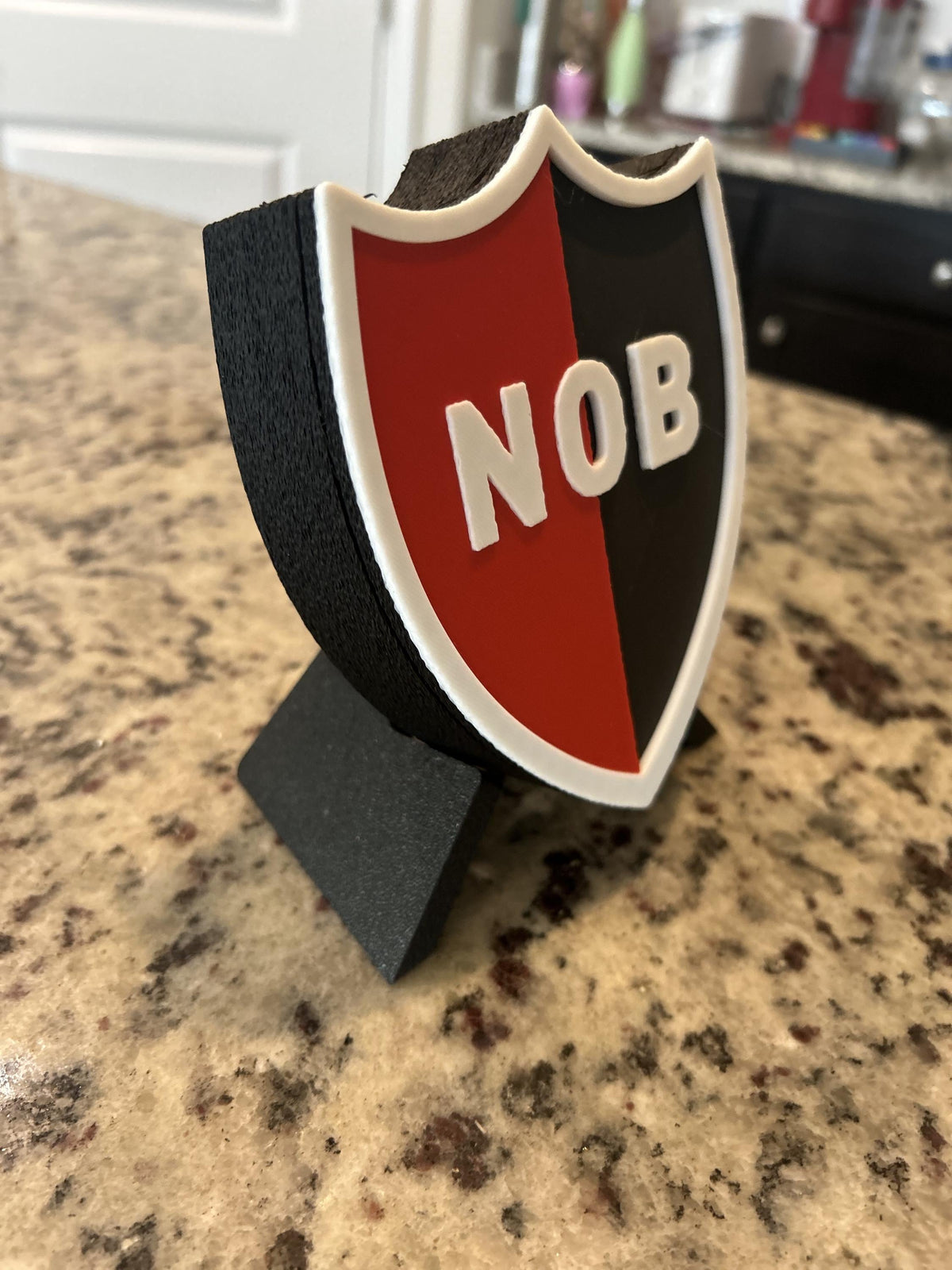 Newells Old Boys 3D printed escudo crest shield display with stand and hidden stash boxLos Leprosos soccer fan gift, made in USA