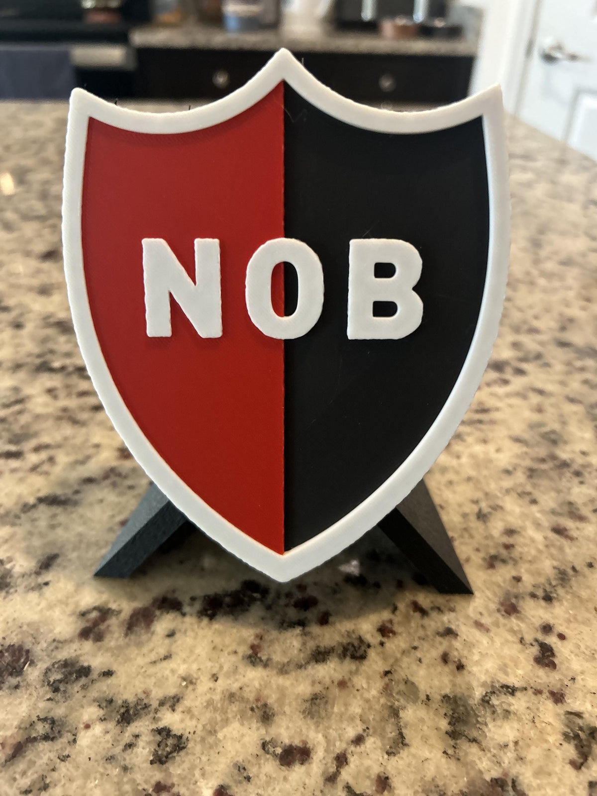 Newells Old Boys 3D printed escudo crest shield display with stand and hidden stash boxLos Leprosos soccer fan gift, made in USA