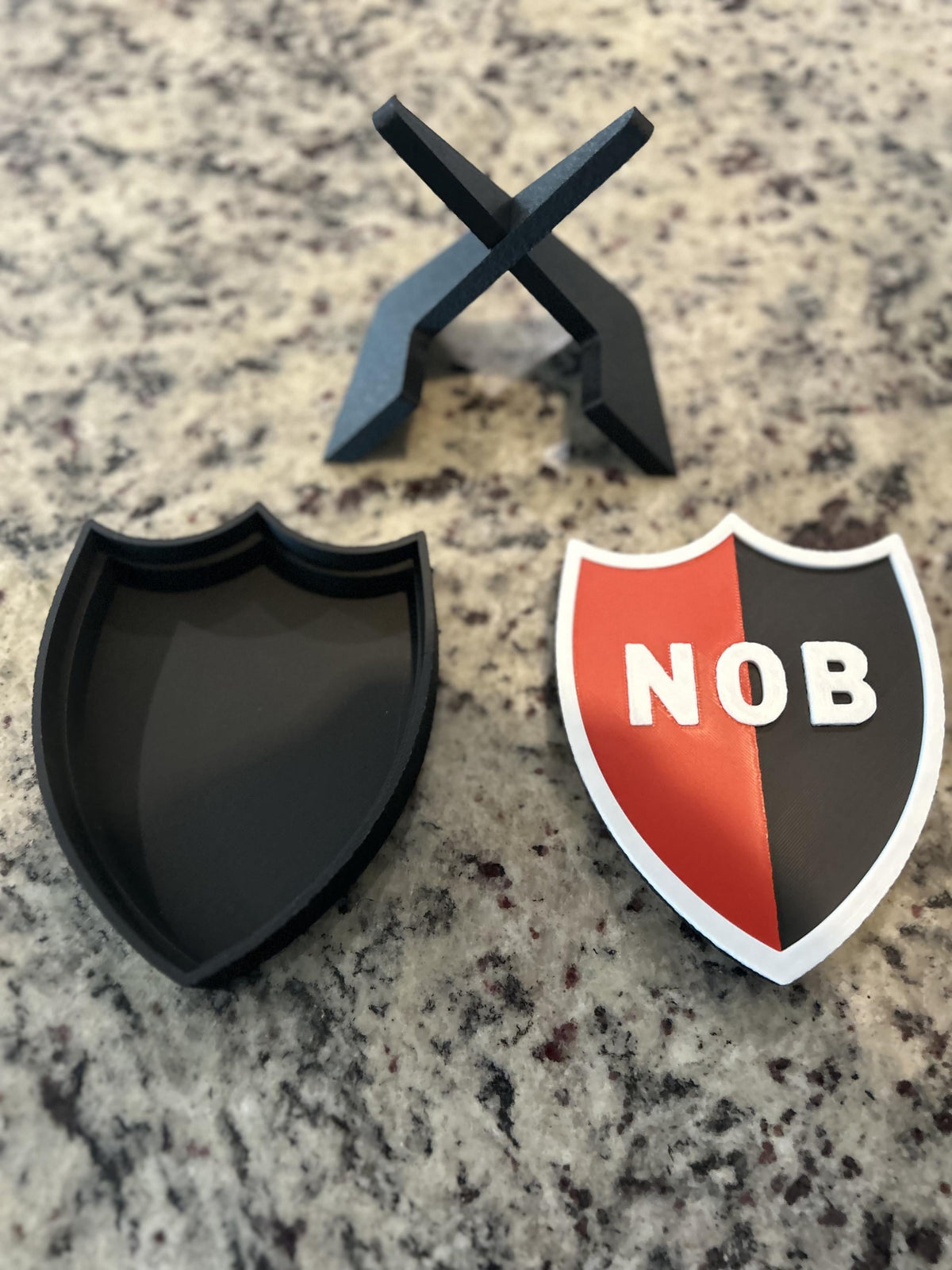 Newells Old Boys 3D printed escudo crest shield display with stand and hidden stash boxLos Leprosos soccer fan gift, made in USA