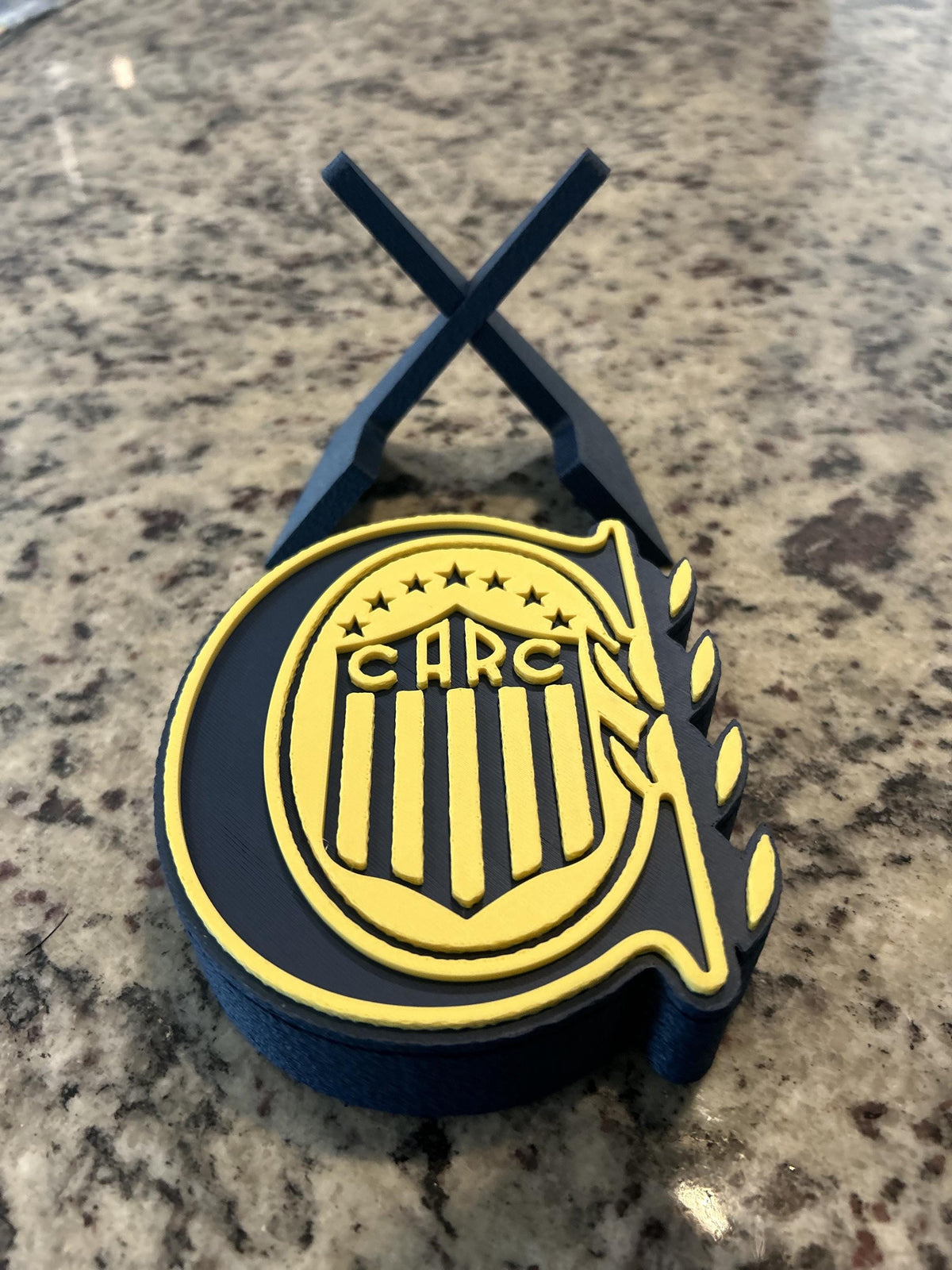 Rosario Central 3D printed escudo crest shield display with stand and hidden stash boxLos Canallas soccer fan gift, made in USA