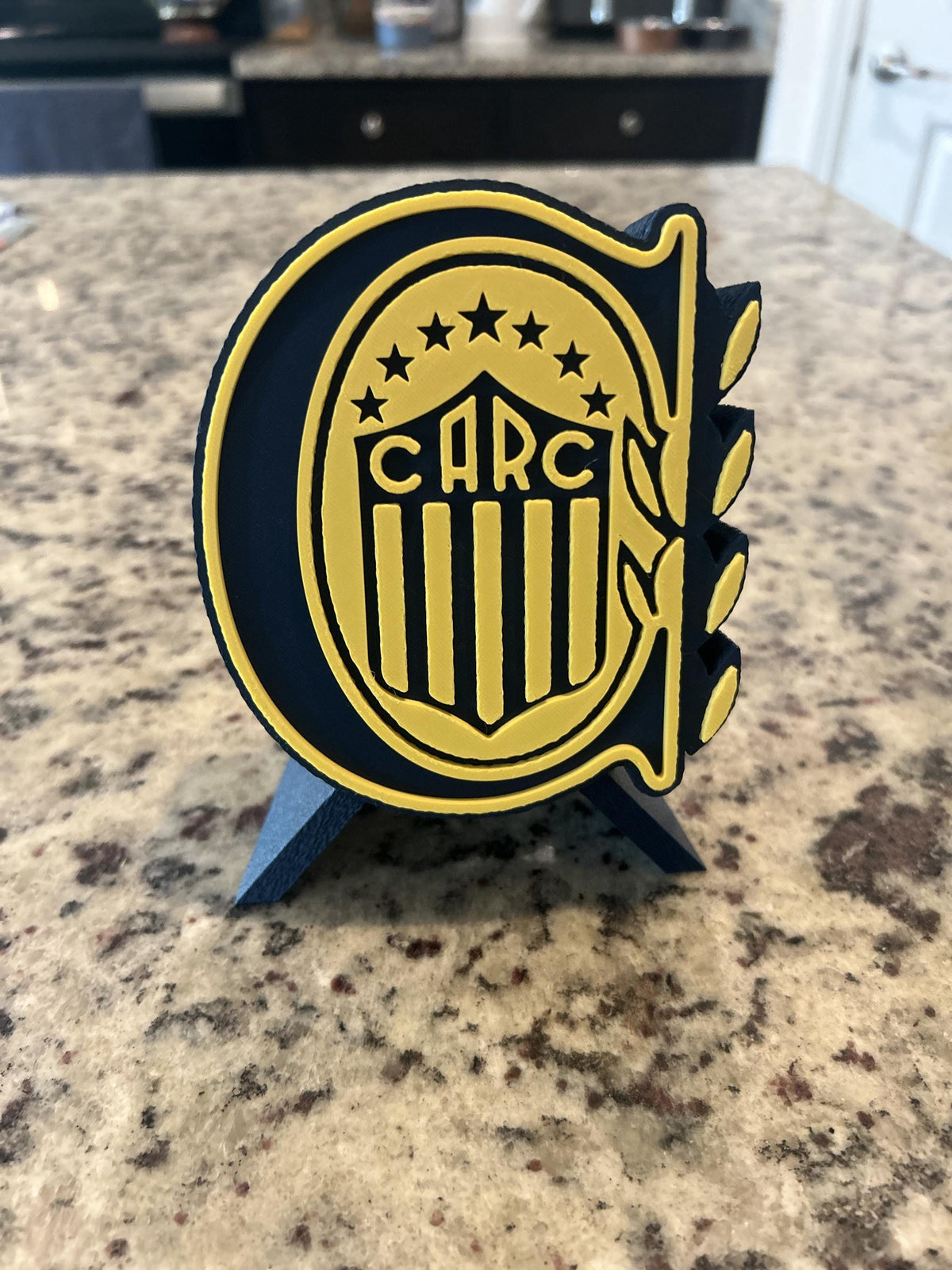 Rosario Central 3D printed escudo crest shield display with stand and hidden stash boxLos Canallas soccer fan gift, made in USA