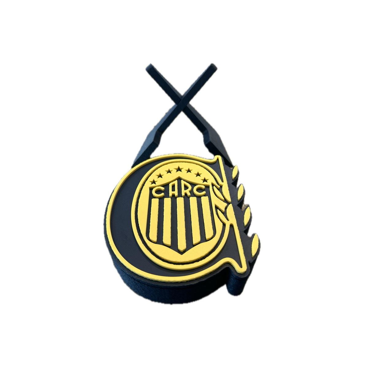 Rosario Central 3D printed escudo crest shield display with stand and hidden stash boxLos Canallas soccer fan gift, made in USA