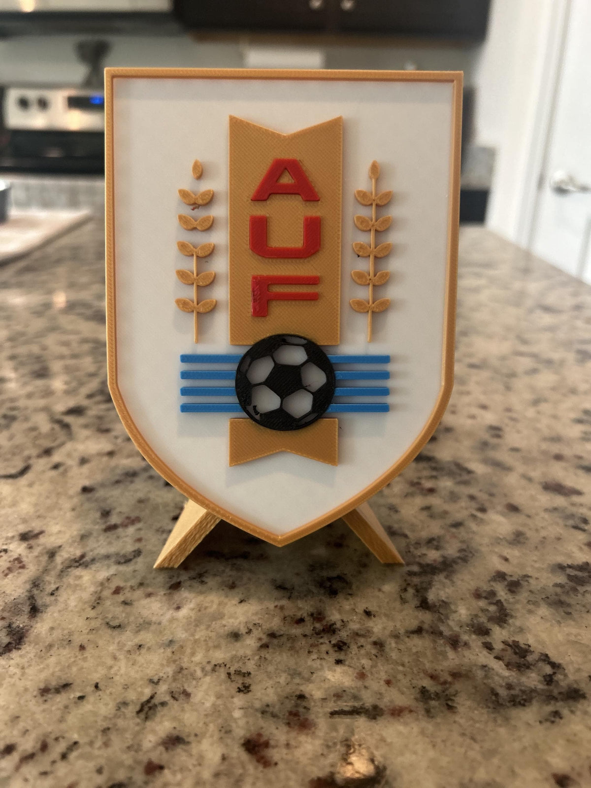 Uruguay La Celeste AUF 3D printed crest display with stand and hidden stash boxUruguayan national team soccer fan gift, made in USA