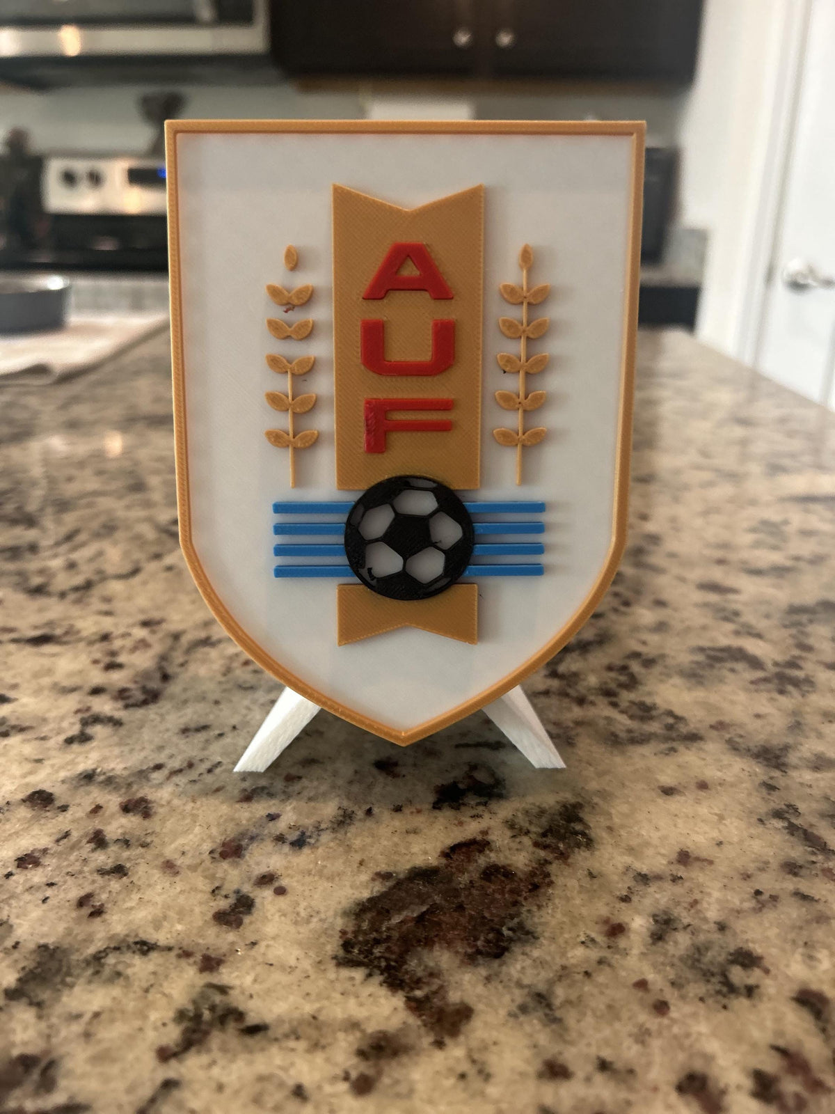 Uruguay La Celeste AUF 3D printed crest display with stand and hidden stash boxUruguayan national team soccer fan gift, made in USA