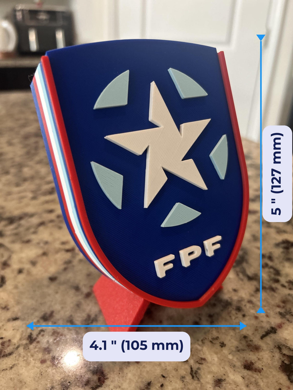 Puerto Rico Boricua FPF 3D printed crest display with stand and hidden stash boxPuerto Rican national team soccer fan gift, made in USA