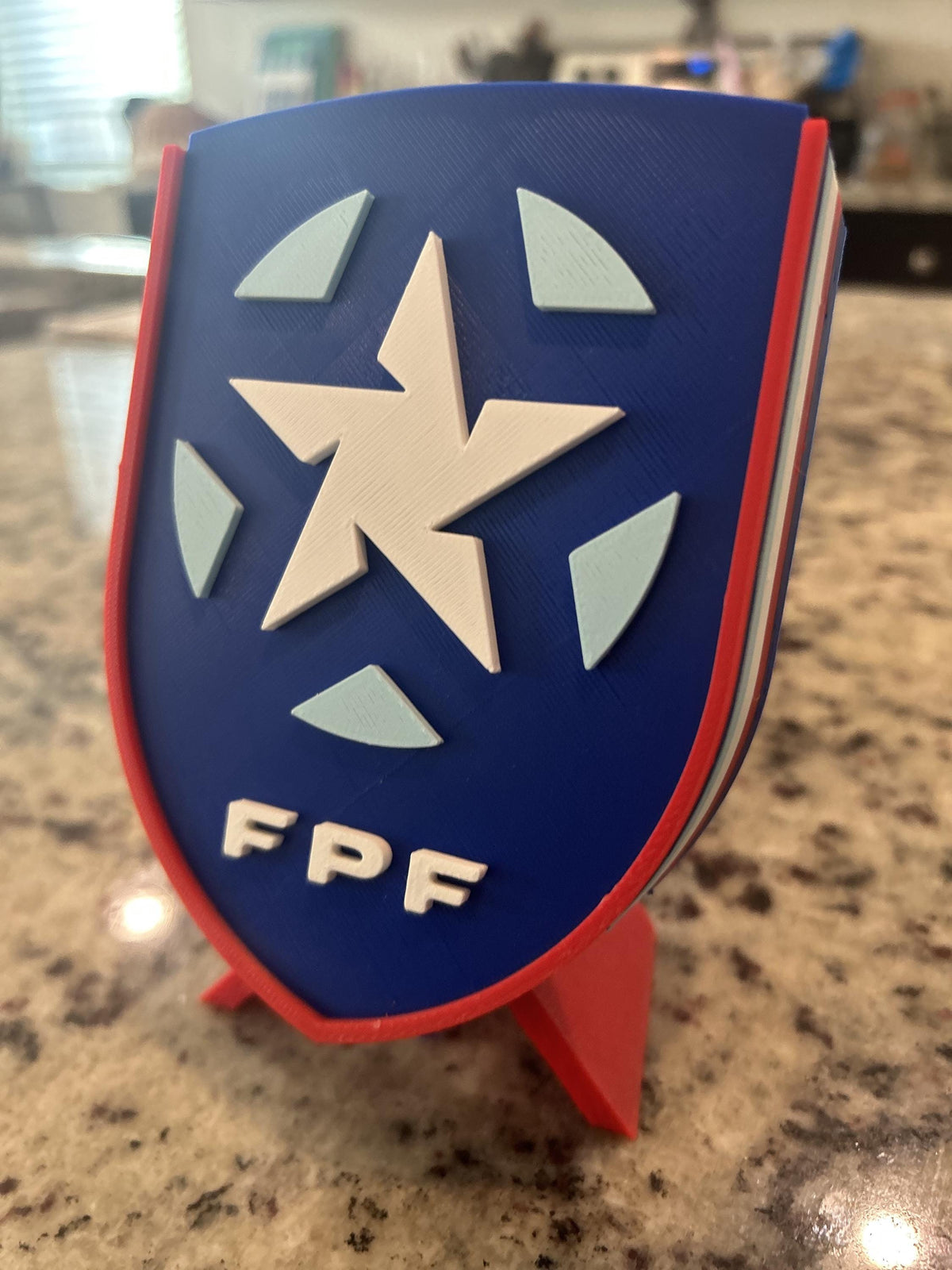 Puerto Rico Boricua FPF 3D printed crest display with stand and hidden stash boxPuerto Rican national team soccer fan gift, made in USA